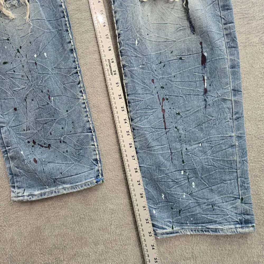 True Religion Men Jeans 30 Blue Denim‎ Paint Splatter RICKI Relaxed Straight